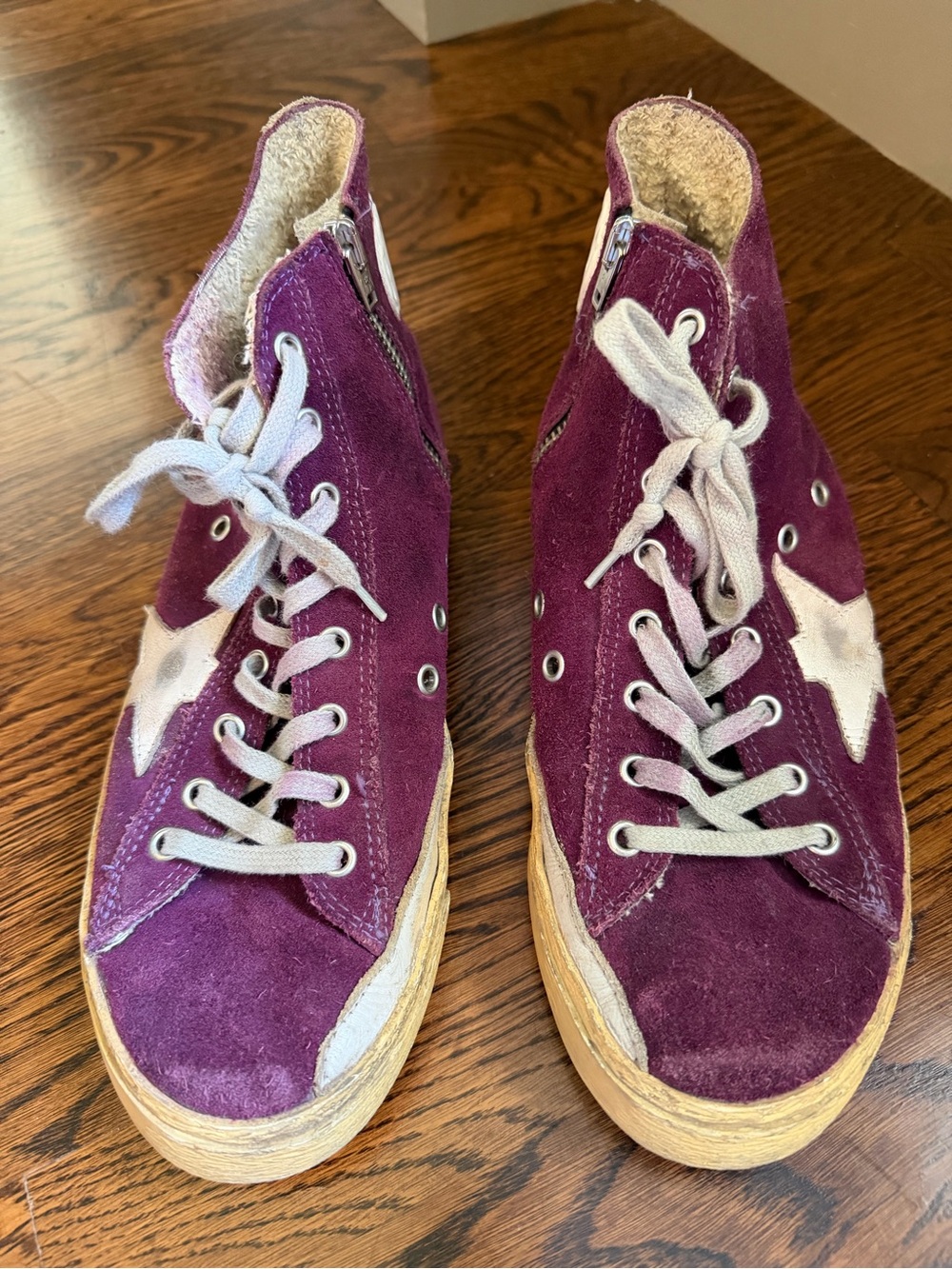 Golden Goose Purple Suede High-Top Sneakers with Star Accent